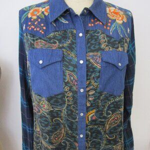 Cowgirl Western Shirt Embroidery Navy Pearl Snaps